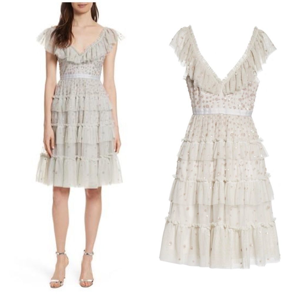 NEEDLE & THREAD
Sunburst Tiered Dress In Bleached Blue - Picture 2 of 11